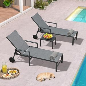 PURPLE LEAF Outdoor Chaise Lounge 4 Pieces Aluminum Recliner Chair with Wheels and Armrests Loungers for Pool Backyard Deck Mixed Grey Patio Lounge Chair