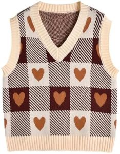 Hyipels Women's Sweater Vest,Y2K Sleeveless Pattern Preppy Style Knitted Crop Tank Top for Girl