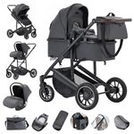 Gcarebb - 3-in-1 Pushchair - City Pushchair with Car Seat - Folding Pushchair with Adjustable Handle Height - Combined Pushchair with High Landscape Aluminium Frame - Suitable for 0-4 Years Old