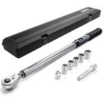 GROWNEER Digital Torque Wrench, 12.5-250.7 Ft-lbs/17-340 nm, 1/2'' Drive Inch Pound,Electronict Torque Wrench Set with Buzzer & Colorful LED Indicator, Bike Motor Car Auto Repair