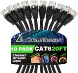 CableGeeker Cat 6 Ethernet Cable 20 ft (10-Pack) - Cat6 Patch Cables, Snagless RJ45, Cat 5e Cat 6 Patch Cable, Cat 6 Cable, 20 Foot Cat6 Ethernet Cables, Network Cable, Internet Cable - 20 Feet Black