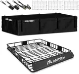 ARKSEN 84 x 50 x 6 Inch Universal Extra Wide 150LB Heavy Duty Roof Rack Cargo with 500D PVC Waterproof Cargo Bag, Nylon Cargo Nets, Ratchet Straps,Car Top Luggage Holder Carrier Basket for SUV, Truck
