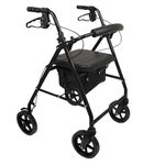 ProBasics 4 Wheel Medical Rolling Walker with Wheels, Seat, Backrest and Storage Pouch - Rollator Walker for Seniors- Durable Aluminum Frame Supports up to 300 lbs, 8-inch Wheels, Black