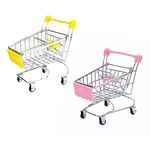 2 Pcs Mini Shopping Cart Supermarket Handcart Shopping Utility Cart Mode Storage Toy, Yellow and Pink