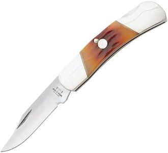 Bear & Son Cutlery CRSB26 Stag Bone Lockback Upswept Knife, 3", Red