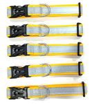 Reflective Dog Collar 0.75" for Street Dogs | Durable in All Weather, Adjustable, Soft and Easy to Put on Dogs| Pack of 5 pcs | Color- Yellow