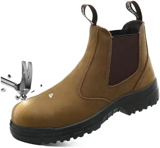 SAFETY LOONG Slip on Men Women Work Boots Composite Toe Comfort Leather Abrasion Puncture Slip Resistant Sole Safety Chelsea 10