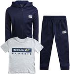 Reebok Baby Boys' Jogger Set - 3 Piece Fleece Sweatsuit Playwear Set (Size: 12M-7), Vector Navy, 2 Years