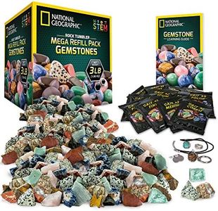 National Geographic Rock Tumbler Refill Kits – Mega Madagascar or Mega Gemstone Pack, 3 Pounds of Gemstones, 9 Varieties of Stones, Tumbler Grit, Jewelry Settings & Detailed Learning Guide