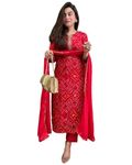 GoSriKi Women's Rayon Blend Bandhani Printed Straight Kurta with Pant & Dupatta (TURAE-RED-GS_L_Red_Large)