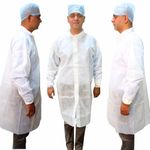 C-Cure® Disposable Non Woven Apron | 40 GSM Lab Coat Without Pocket | Single Use Knee length | Snap Button Closer (White, Pack of 20 Pcs.)