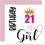 21st Birthday Card for Women - Birthday Girl - Happy Birthday Cards for 21 Year Old Woman Daughter Sister Granddaughter Cousin Niece, 145mm x 145mm Twenty-One Twenty-First Bday Greeting Cards Gift