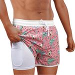 BRISIRA Mens Short Swim Trunks with Compression Liner Retro Vintage 8090s Bathing Suit Swim Board Shorts Swimwear Quick Dry