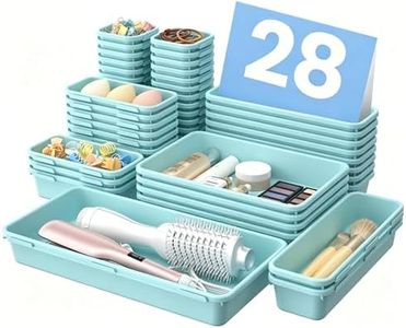 【Military Grade】A-LuGei Drawer Organizer,【𝟱𝗦𝗶𝘇𝗲】Makeup organizer,【Holds 177 Items】Bathroom Organizers and Storage,Organization and Storage,Desk Drawer Organizer for Vanity【Blue】