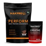 Nakpro Perform Whey Protein Concentrate, 1 Kg Chocolate with 100g Creatine - Unflavoured | Fast Dissolving & Muscle Recovery Workout Drink, Lean Muscle Growth Powder (Combo Pack)