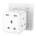 LENCENT Multi Plug Extension with 2 USB, 3 Way 3 Plugs Socket adapter, 5-in-1 Cube Electrical Extender Outlet Adaptor, USB Wall Charger, 3 Pin Plug Expander for Home, Office, Kitchen, 13A 3250W