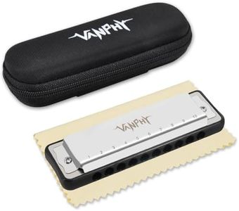 VANPHY Harmonica Blues Harmonicas for Adults and Beginners Key of C Harmonica Round Hole 10-Hole 20 Tones Standard Diatonic armonica Comes With Hermonica Case(Sliver)