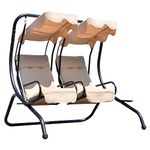 Outsunny Luxury Porch Swing Metal Outdoor Swing Chair 2 Separated Seater Hammock Heavy-Duty with Canopy and Cushions, Beige