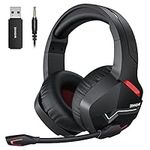 BINNUNE Wireless Gaming Headset with Microphone for PC PS4 PS5 Playstation 4 5, 2.4G Wireless Bluetooth USB Gamer Headphones with Mic for Laptop Computer