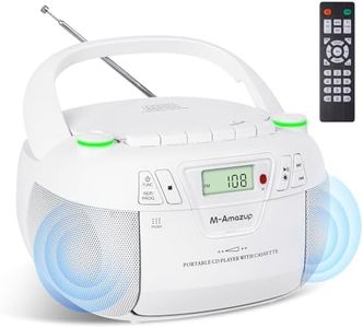 Boombox CD Player Portable Cassette Player with CD MP3 Bluetooth AUX TF/USB AM/FM Radio AC/DC Powered with Remote Control, Headphone Jack, Stereo Sound for Home,Gift (White)