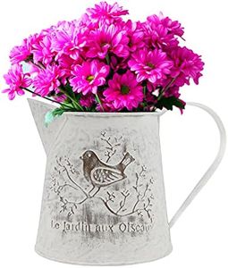 Belle Vous Vasi per Fiori Shabby in Metallo - Vasi per Piante 13 cm - Porta Vaso Brocca Stile Francese con Manico - Vasi da Esterno Vintage con Uccelli - Vaso da Interno Porta Piante per Casa, Ufficio