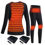 Yeah-hhi Heated Underwear Fleece Lined for Women with Battery Pack Thermal Underwear Top + Heated Pant for Hiking Camping,M,Black