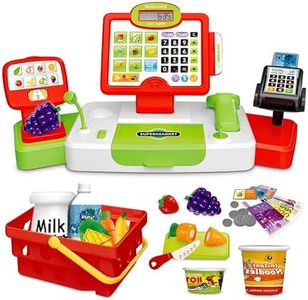Kids Cash Register with Card Scanner and Credit Card - Toddler Electronic Toy Pretend Play Grocery Supermarket Cashier Playset with Barcode Scanner-Grocery Play Cash Register Toy for 3 Years and More