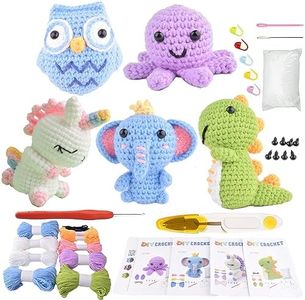 Animal Crochet Kit, Crochet Starter Kit for Beginners Adults and Kids ,Complete DIY Crochet Set to Make 5 pcs Animals Dolls,Learn to Knitting Art Craft Kits with Instructions and Video Tutorials