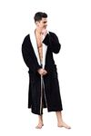 Men's Soft and Warm Bathrobe, Black Spa Robe with Sherpa Kimono Shawl Collar Unisex (X-Large)