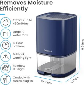 Pro Breeze 1000ml Dehumidifier – Compact White Moisture Remover
