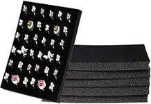 Juvale 6 Pack Black Velvet Ring Organizer for Jewelry Displays and Cases, Retail, Travel, 36 Slot Foam Insert Stud Earring Holder (7.5 x 5.5 x 0.5 In)