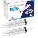 12 Pack 60ml Plastic Syringe for Scientific Labs, Measuring Liquids, Pets, Oil or Glue Applicator