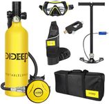 DIDEEP Scuba Tank, 1L Mini Scuba Tank, Support About 15-20 Minutes Underwater Breathing Portable, Reusable Lung Tank with High Pressure Hand Pump for Emergency Rescue Underwater Exploration， Yellow