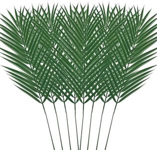 8 Pcs 63cm Artificial Palm Leaves Greenery Tropical Palm Tree Leaves Fake Areca Tropical Decorations with Stems for Safari Jungle Hawaiian Luau Party Table Decoration Wedding Birthday Theme Party