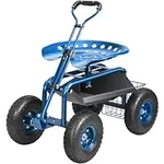 VEVOR Garden Cart Rolling Workseat with Wheels, Gardening Stool for Planting, 360 Degree Swivel Seat, Wagon Scooter with Steering Handle & Utility Tool Tray, Use for Patio, Yard, and Outdoors, Blue