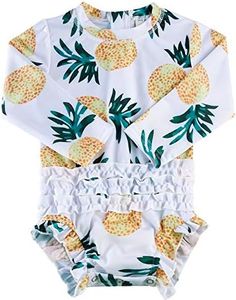 uideazone Newborn Infant Bathing Suits Little Baby Girls Long Sleeve Sunsuit UPF Rash Guard Swimsuit Swimwear Beachwear 12-18 Months