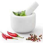 Navaris Mortar and Pestle Set - White Marble Mini Pestle and Mortar Bowl - Stone Grinder for Spices Garlic Nuts Herb Pesto - Small 8.5cm (3.3") Diameter - Hand Grinding for Kitchen