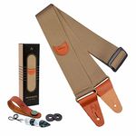 Guitar Strap, Vintage Nylon Full Grain Leather Ends Guitar Straps with Pick Pocket for Bass, Electric & Acoustic Guitar, Come with Free Strap Button, 1 Pair Strap Locks and 4 Guitar Picks (Gold)