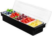 5 Compartment Plastic Dispenser Fruit Veggie Condiment Caddy with Lid，Ice Cooled Condiment Serving Container Chilled Garnish Tray Bar Caddy for Home Work or Restaurant (Black)