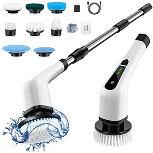 Bomves Electric Spin Scrubber, Cordless Cleaning Brush Scrubber for Home, 400RPM/Mins-8 Replaceable Brush Heads-90Mins Work Time, 3 Adjustable Size, 2 Speeds for Bathroom Shower Bathtub Glass Car