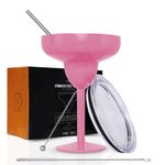 Vaanshie Vacuum Sealed Margarita Glass with Lid (Pack of 1) Break-Resistant Stainless Steel Cocktail Glass | Kitchen & Dining (Pink, Pack of 1)