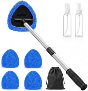 25.5" Extra-Long Reach – Super Absorbent Coral Velvet Windshield Cleaner Tool, Streak-Free Windshield Cleaning Tool Kit with 5 Pads, 2 Spray Bottles & Storage Bag for Auto Glass & Home Windows, Blue