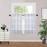 GlowSol Plaid Kitchen Curtain Farmhouse Chechered Window Curtain Yarn-Dyed Small Tier Curtain Half Curtains for Bathroom Living Room Bedroom, 27" W x 24" L Gray