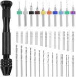 Mardatt 57Pcs Hand Drill Bits Set Pin Vise Hand Drill Manual Mini Drill Press Vise Micro Twist Drill Bits Pin Vise Woodworking Hand Mini Drill for Resin Polymer Clay Craft(0.1-1mm PCB Drill)