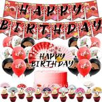 Folding Fans Party Decorations Folding Fans Birthday Party Supplies Includes Chinese Japanese Folding Fans Birthday Banner, Cake Topper, Cupcake Toppers, Balloons