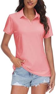TACVASEN Womens UPF 50+ Polo Shirt V Neck Golf Shirt Short Sleeve UV Tops Quick Dry Summer Shirt for Work, Pink, XL