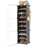 Mevigo Shoe Rack Plastic - 18 Pairs Portable Shoe Rack for Home, DIY Shoe Storage Organizer for Closet with Dustproof Door for Heels/Slippers/Boots for Entryway & Bedroom - Black