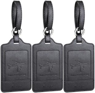 Teskyer 3 Pièces Etiquette Valise, Etiquette Bagage Valise, Voyage Avion, cuir PU, Durable, Esthétique, aide à l' Identification, Protection de la vie Privée, Noir