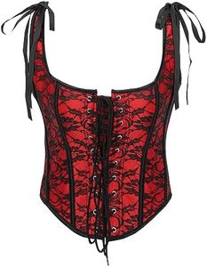 SUOSDEY Women Vintage Floral Corset Top Renaissance Vest Camisole Flower Print Bustier red