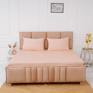 Kinton Crafts MEDA Satin Finish Cotton Bedsheet Set (Pack of 3, 8.5ft X 9ft, 300 TC) Soft|Solid|Durable|King Size 1 Flat Bed Sheet with 2 Pillow Covers - Peach